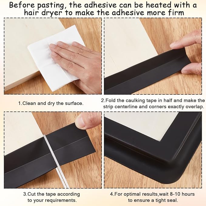 CRASPIRE 10.5Ft x 1.5in Black Caulk Tape Sealant Tape Self Adhesive Waterproof Sealing Corner Caulking Strip for Wall Floor Kitchen Bathroom Corner Protector Decorative Edge Bathtub Shower Sink