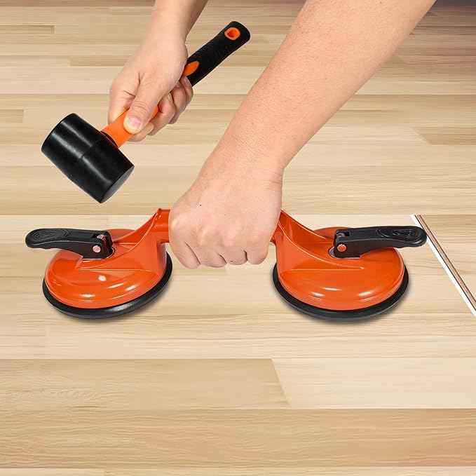 Floor Gap Fixer Tool for Laminate Floor Gap Repair Plank Grabber Includes Heavy Duty Aluminum Suction Cup and Fiberglass Handle Rubber Mallet (Can't Use on Scraped Surface Floor)