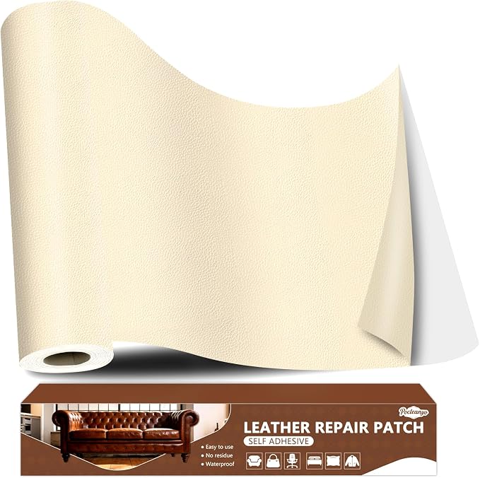 Beige Leather Repair Tape, 16x120 Inch Leather Repair Patch Self-Adhesive, Waterproof Faux Leather Patch, Vinyl Repair Tape for Couch, Sofas, Furniture, Office Chair, Car Seats