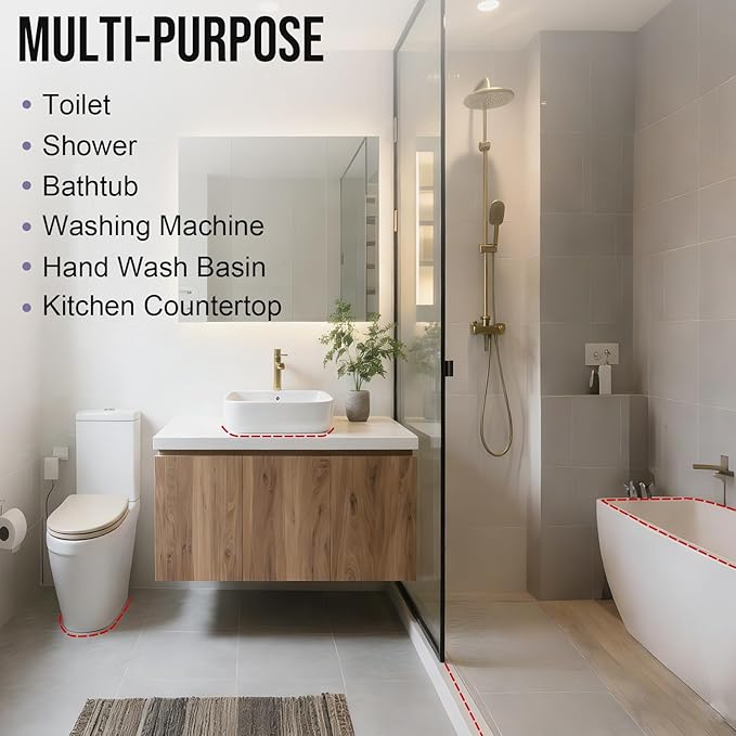 Shower Threshold Water Dam Barrier - Versatile, Silicone Shower Water Guard Stopper Seal Strip for Bathroom Floor, Bathtub Rim, Kitchen Countertop (Transparent, 98 In/ 2.5M)