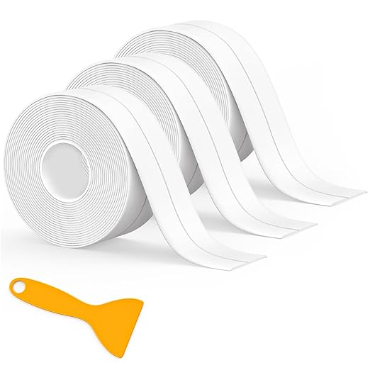 Caulk Tape Waterproof Self Adhesive, 3 Rolls Toilet Caulk Sealing Strip, Bathtub Caulking Sealant Tape for Kitchen, Bathroom, Countertop, Sink, Floor Wall Edge Protector(1.5" x 10.5Ft)