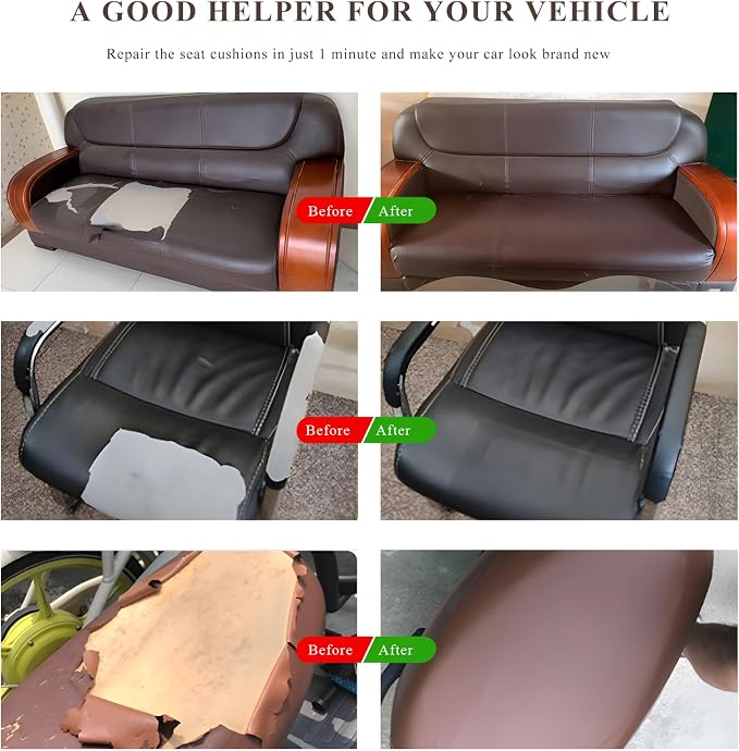 2 PCS Leather Repair Patch Tape, 4 x 8 Inch Waterproof PU Leather Repair Tape for Car Seat, Self-Adhesive Patch Kit for Repairing Couch Chairs Furniture, Car Accessories (Dark Brown)
