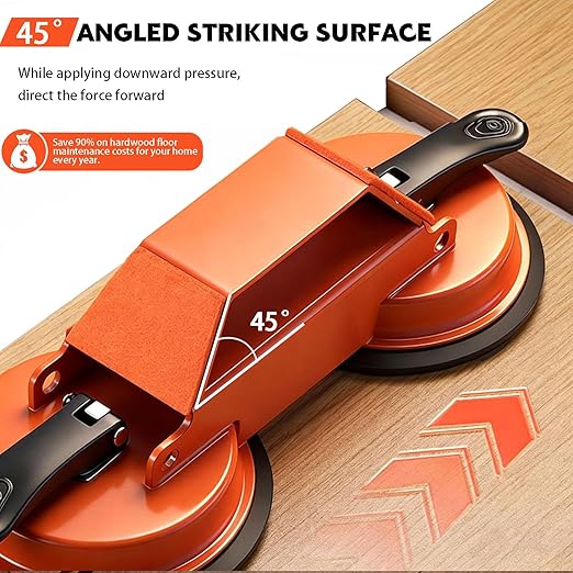 Upgraded Floor Gap Fixer Tool, 45°Striking Surface Heavy Duty Floor Gap Repair Tool with Vacuum Dual Suction Cup & 5pcs Sticky Pads for Laminate, Vinyl, Wood