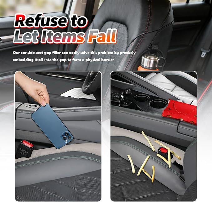 Aokdom 2026 2PCS Upgraded Car Seat Gap Filler with Fixing Ring,Elastic Car Gap Filler to Avoid Dropping Cell Phones/Keys,Essential Cars Gaps Seat Fillers Cars Accessories (Light Beige)