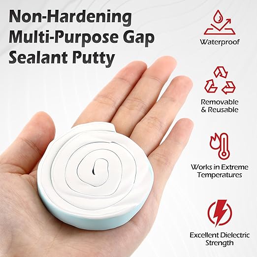 Moldable Silicone Putty, Non Hardening Multi Purpose Duct Seal Compound for Metal, Glass, Wood, Ceramic, Crafts, Heat Resistant and Waterproof, 1.5 ft x 0.32 in(White,2 Pack)