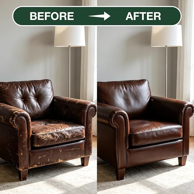 Dark Brown Leather Repair Kit, Leather Recoloring Balm – Restore & Repair Faded Leather on Couches, Car Seats, Shoes & Furniture | Leather Color Restorer & Conditioner | Easy DIY Application