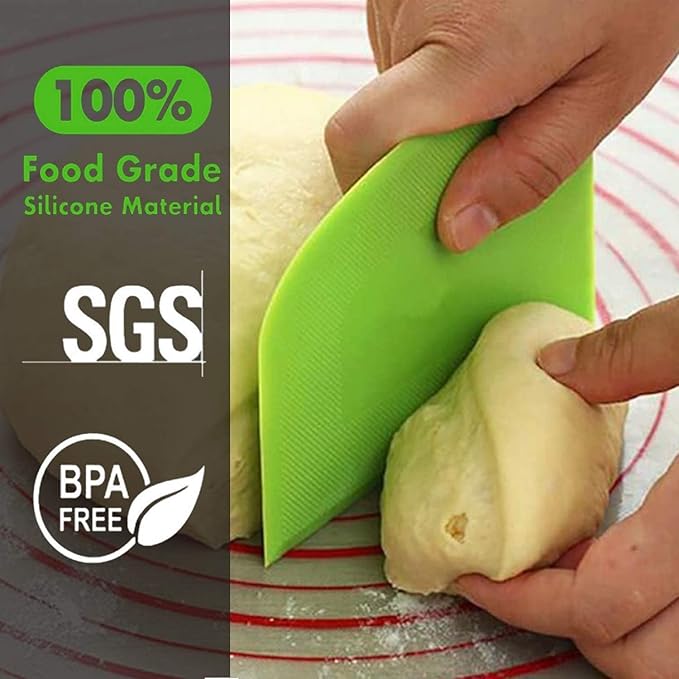 SURDOCA Dough Scraper Bench Scraper - 3P 9.5x6.1" Plastic Flexible Bowl Scraper, Sharp Edge & Angles Cake Scraper. Non-Slip Bakeware Decorating Tools Sculpting & Modeling Tools - Blue+Yellow+Blue