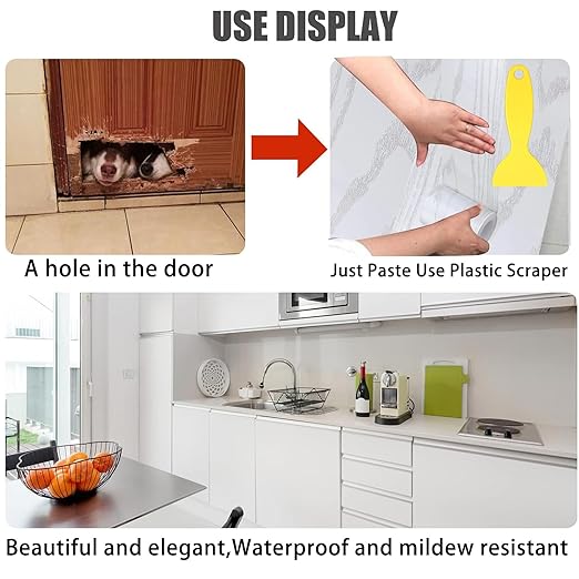 4'' X33' Size Realistic Wood Grain Repair Tape, Self Adhesive Wood Patch for Tables, Chairs, Baseboards, Doors, Windows, Floors, Furniture Renovation, Handicraft DIY. Gold Line White Wood