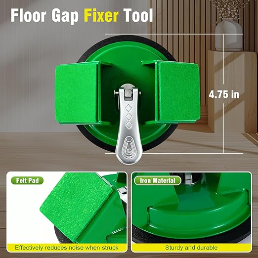 Floor Gap Fixer Tool, Heavy Duty Suction Cup Tool with 45° Double-Sided Striking Surface, Silent Felt Pads, Includes 5 Extra Sticky Pads for Uneven Laminate & Hardwood Floor Fixing