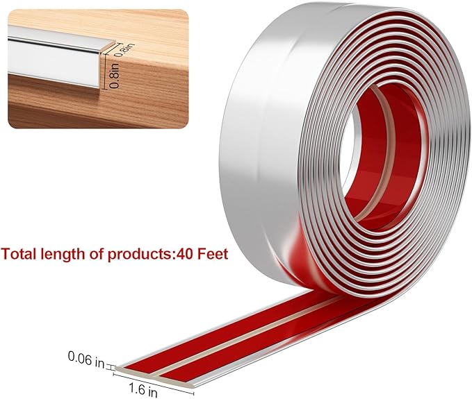 40 Feet Flexible Corner Protector Trim Molding 1.6 in Width Peel and Stick Molding 90 Inside & Outside Corner Guards Trim for Tile and Wall Edges Gaps, Furniture and Wall Repair - Silver