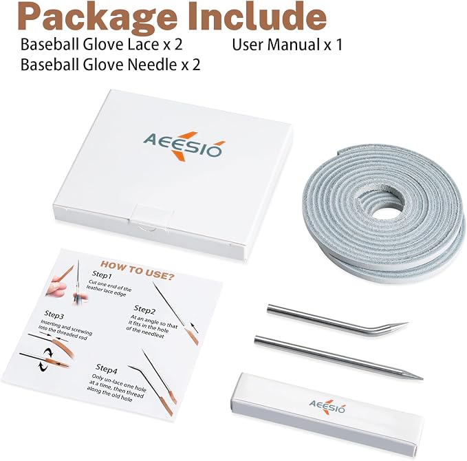 Softball Baseball Glove Lace, Mitt Lace Repair Kit Includes 2 Leather Laces and Lacing Needle for Catcher's Glove