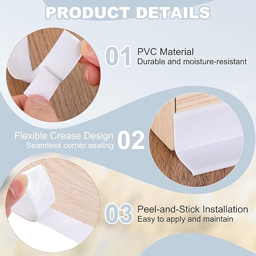 PATIKIL 1" x 16.4 ft Caulk Tape, Caulk Strips PVC Self Adhesive Caulking Tape Waterproof Edge Protectors for Bathroom Accessories Kitchen Countertop, White