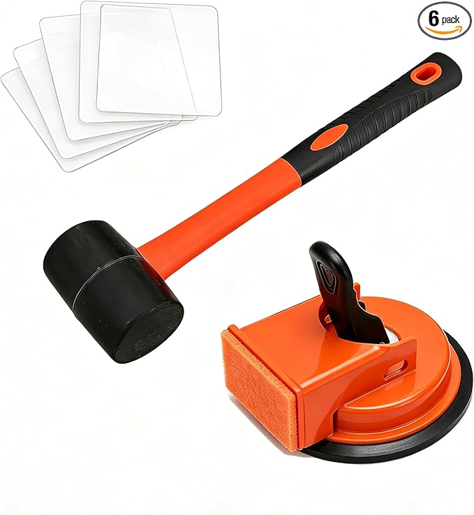Floor Gap Fixer Tool with Rubber Mallet & 5 Reusable Sticky Pads, Enhanced Suction Cup for Laminate, Vinyl & Hardwood Floor Repair