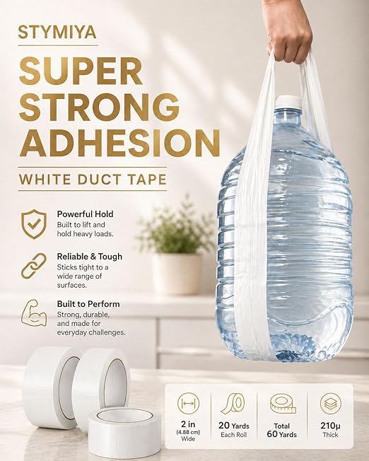 White Duct Tape Heavy Duty: Wide Waterproof Outdoor Duck Furniture Repair Tape Bulk - Strong Adhesive Weather UV Resistant No-Residue Masking Tapes Patterns Variety Pack (3, White)