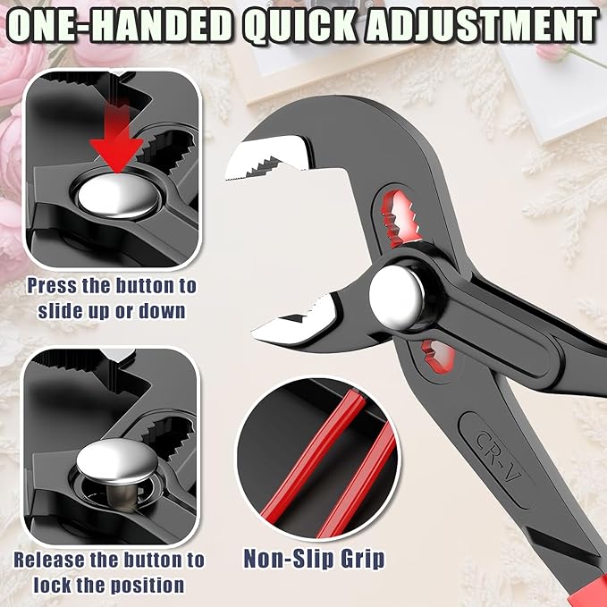Adjustable Water Pump Pliers 7" Groove Joint Pliers V-Jaw Quick Adjust Tongue and Groove Pliers with Push-Lock and Cushion Grip Ideal for Tight Spaces Plumbing Cars and Home Repair (7 inch)