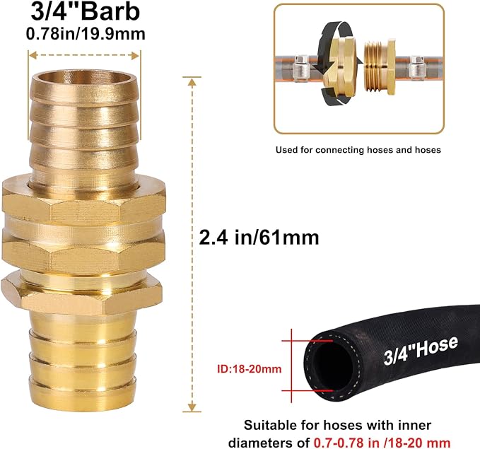 SIGURANTA Garden Hose Repair Connector with Clamps Hose End Repair Kit,3/4" Barb Garden Hose Fittings Male and Female brass garden hose ends (3/4"Barb-10 Set)