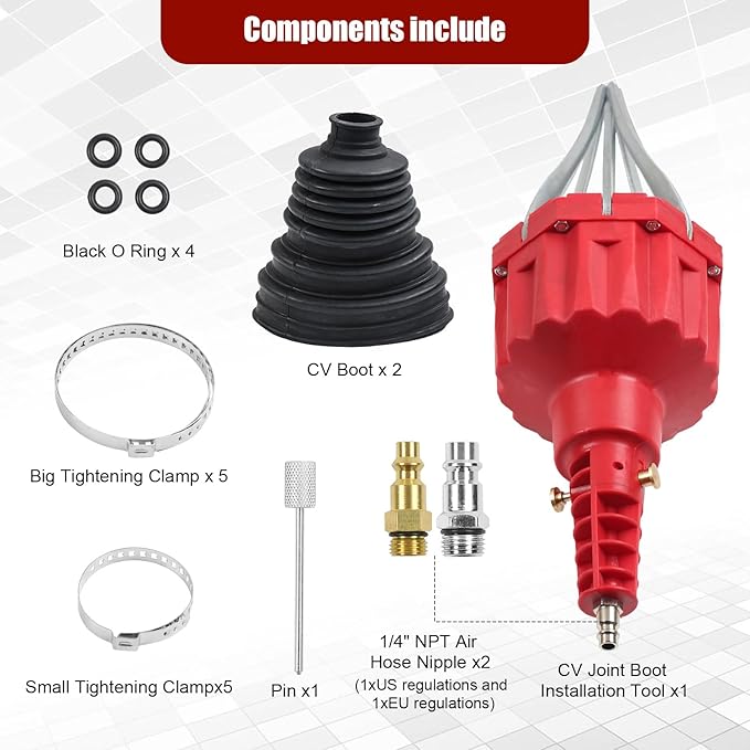 Universal Pneumatic CV Joint Boot Installation Tool w/ 2 CV Boot, 20Pcs Automotive CV Axle Removal Tool Kit, CV Boot Expander Rod Spreader Compatible with Audi, BMW, Mercedes, UTV, ATV