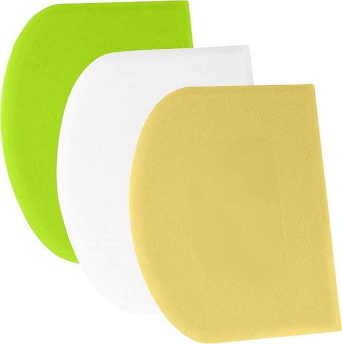 SURDOCA Dough Scraper Bench Scraper - 3P 4.7x3.7" Plastic Flexible Bowl Scraper, Sharp Edge & Angles Cake Scraper. Non-Slip Bakeware Decorating Tools Sculpting & Modeling Tools - White+Yellow+Green