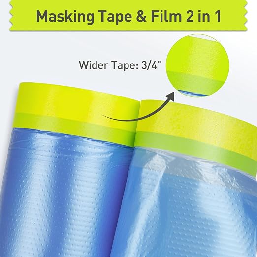 Tangibay Pre-Taped Masking Film - 22" x 66' Painters Plastic Sheeting with Painter's Tape and Drape for Automotive & House Painting, Covering Cars, Walls, Windows and Furniture Protection (24 Rolls)