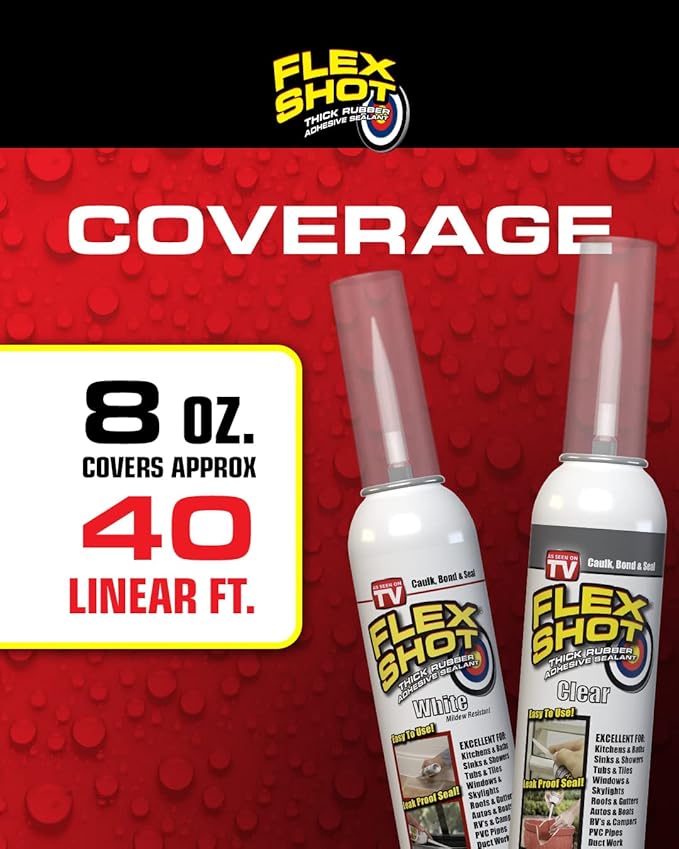 Flex Shot Rubber Adhesive Sealant Caulk, 8-oz, White