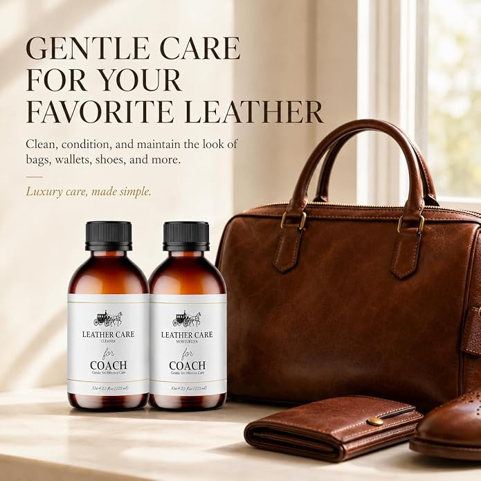 Leather Cleaner & Moisturizer Set For Coach, Gently Cleans Leather Handbags, Restores Shine, Softens, Remove Stains & Light Scratches, Safe for Premium Bags, 125ml, 2 Pack