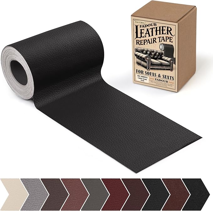 Leather Repair Patch, 3 x 60In Self Adhesive Leather Repair Tape Kit for Furniture, Couch, Sofa, Office, Car Seats, Car Interior,Vinyl Repair Kit (Black)