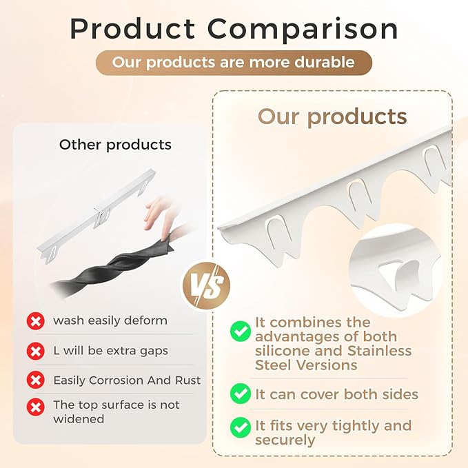 Silicone Stove Gap Covers with Stainless Steel, Oven Gap Filler Seals Gaps Between Stovetop and Counter, Stove Gap Guards Range Trim Kit, Easy to Clean Stove Gap Guard (Beige 2 Pack,25")
