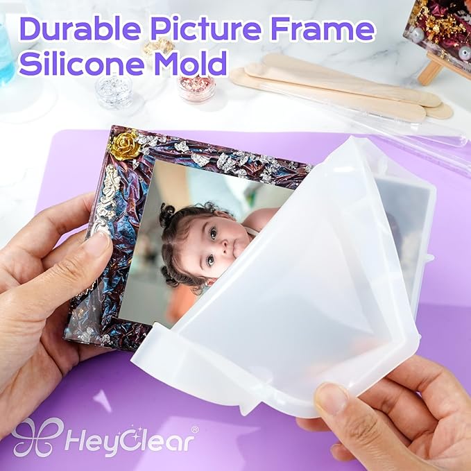 HeyClear Epoxy Resin Picture Frame Silicone Mold Kit -34 oz Super Clear and Hard Resina Complete Craft Accessories and Supplies Set for Casting Art, DIY Photo Gifts