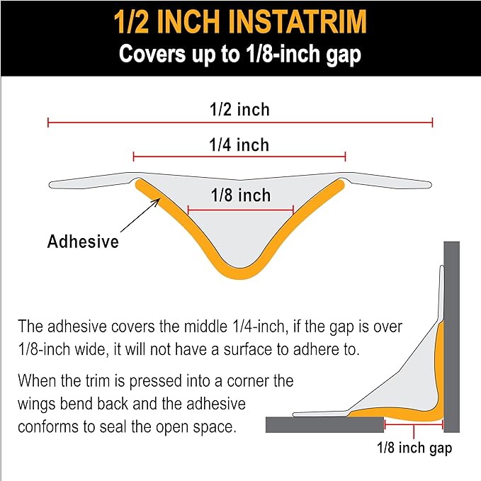InstaTrim Peel & Stick Flexible Caulk Tape & Trim, Easy to use, self-Adhesive, Caulk sealant for Floors, Doors, Windows, counters, tubs and More - Made in USA, 1/2 inch x 50 feet, Black
