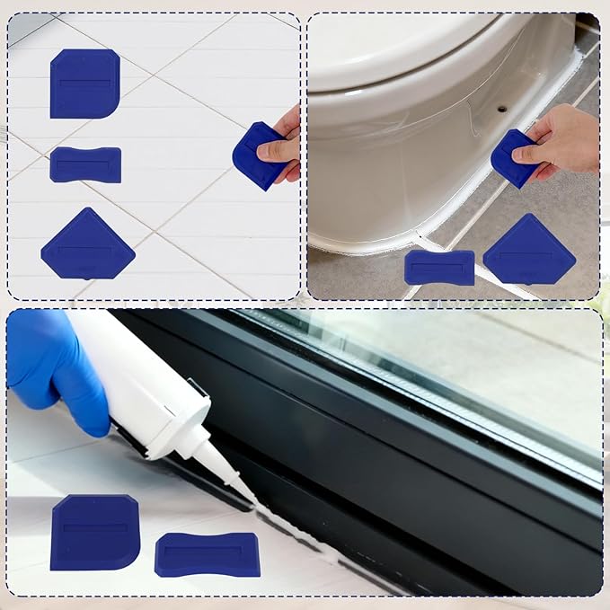 8pcs Silicone Caulking Tool Set, Plastic Grout Scraper Reusable Sealant Finishing Spreader Caulk Remover for Kitchen Bathroom Floor Window & Sink (Black, Blue)
