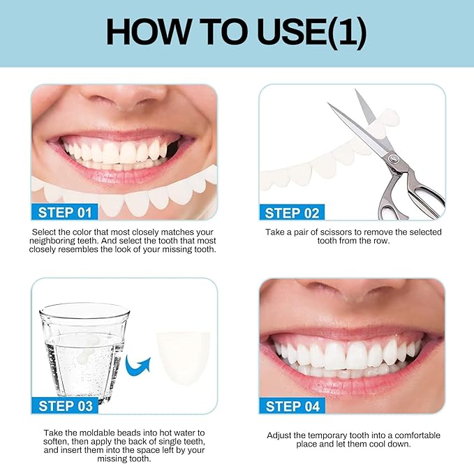 Tooth Repair Kit，Temporary Natural Shade for Filling The Gap, Moldable Thermal Beads Replacement Kit Replace The Missing or Broken Tooth-6PCS-D67