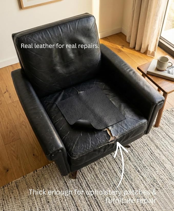 Natural Grain Cow Leathers: 12'' x 12'' Pre-Cut Leather Pieces (Black, 3 Pieces)