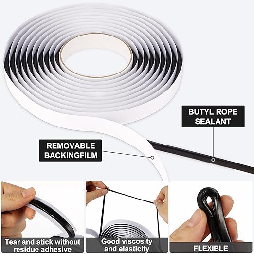 Butyl Tape 2m (6.6FT) - Premium Grade Butyl Rubber Snake Sealant Tape for Car Window/Headlight Leak Sealing & Repair