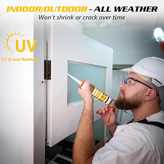 LISRUX Advanced Silicone Caulk for Window & Door, White, 15.2 fl oz Cartridge, 12 Pack - 100% Waterproof Silicone Sealant Indoor Outdoor Caulking, UV Resistant, Stronger Adhesion, Shrink & Crack Proof