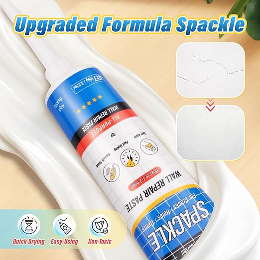 DIYSELF 9 Pack Drywall Repair Kit, Surface Repair Kit, Spackle Wall Repair, 2×100g (7oz Total) Putty, White Drywall Mud, Plaster for Holes, Cracks, Gaps, Fast-Drying Hole Filler with Scraper, Sander