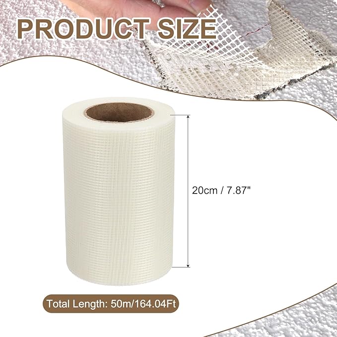 PATIKIL Drywall Repair Mesh Tape, 8 inch x 164 ft Fiberglass Repair Patch Self-Adhesive Dry Wall Joint Tape 8 Mesh Wall Hole Crack and Seam Patch, White