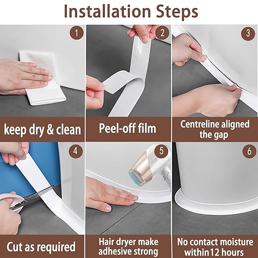 Grey Toilet Sealer Around Toilet Base,Caulk Tape Self Adhesive, Caulking Tape for Bathroom, Bathtub, Floor Wall Edge Protector,2 Rolls Waterproof Toilet Caulk Strip