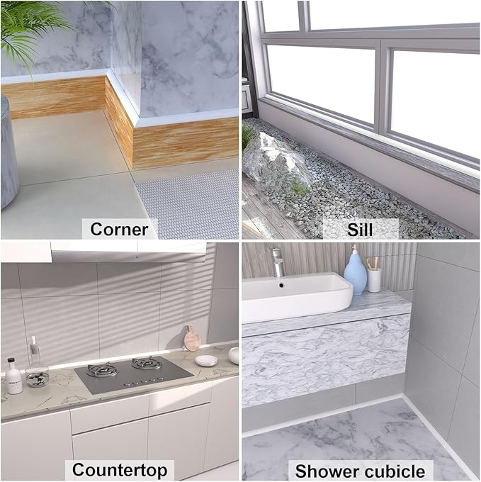 3/4 Inch Flexible Quarter Round Molding, Peel and Stick Rubber Floor Trim, Quarter Round Trim with 3m Tape, Self-Adhesive Bathtub Trim Molding(White, 480Inch)