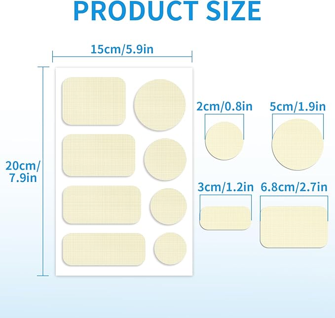 Waterproof Self-Adhesive Nylon Patches for Tent Repair Kit, 24pcs Outdoor Gear Tenacious Repair Tape, Fabric Patches for Clothes, Down Puffer Jacket, Tent, Sleeping Bag, Backpack, White