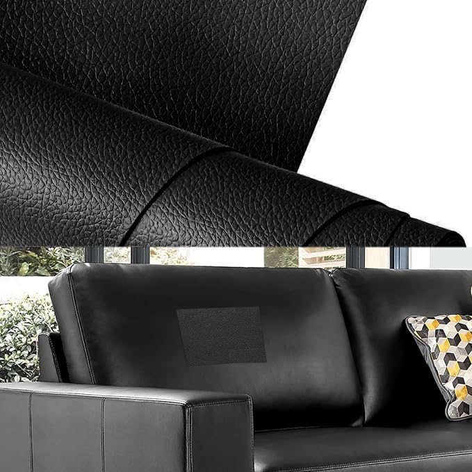Waterproof Leather Repair Patch,11.8 × 78.7 inch Black Self Adhesive Leather Repair Tape,DIY Large Vinyl PU Patches for Furniture,Couch,Sofa,Car Seats,Office