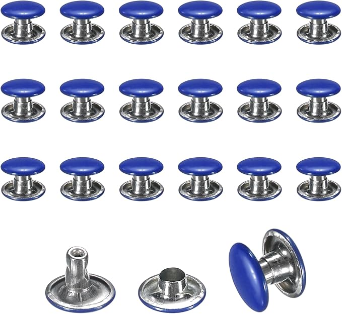 uxcell 120 Sets Leather Rivets, 8mm Double Cap Rivets, 6mm Height Tubular Metal Studs for Leather Craft Repair and Decoration DIY Clothes, Shoes, Bags, Belts, Dark Blue