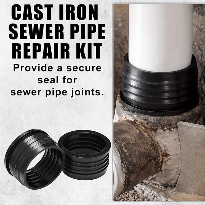 4 Pack 3'' to 3'' Cast Iron Hub to PVC Adapter Sewer Pipe Repair Kit Flexible Seal Fitting for Schedule Pipes Leak Resistant Corrosion Proof Durable