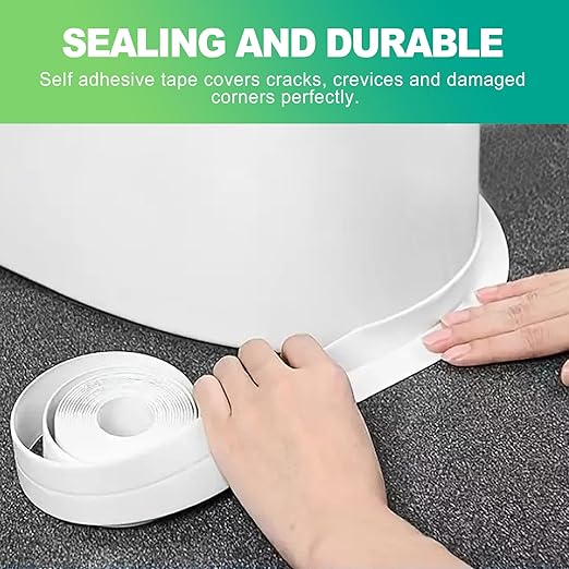 slaixiu 1-Pack 1.5" x10.5ft White Caulk Tape - Waterproof Self-Adhesive Sealing Strip for Bathtubs, Showers, Toilets & Kitchen Countertops