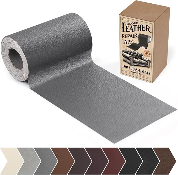 Fadoub Leather Repair Patch, 4 x 63In Self Adhesive Leather Repair Tape for Furniture, Vinyl Repair Tape for Repairing Vinyl, Couch, Sofa, Car Seats, Car Interior (Dark Gray)
