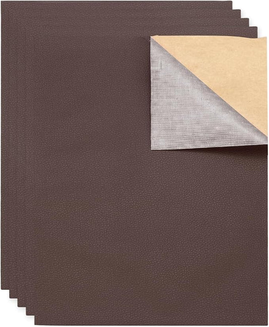 MECCANIXITY 5 Pcs Leather Repair Patch 10"x12" Self-Adhesive Leather Vinyl Repair Tape Kit for Furniture Couches Sofa Chair Car Boat Seats Jackets, Dark Brown