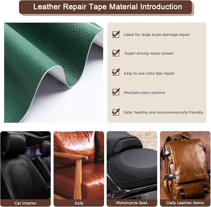 JDLUGH Sofa Leather Repair Patch Tape, 8.2x11 Inch2PCS Self Adhesive Couch, Car Seat, Office Chair, Leather Furniture, Vinyl Repair Patch Kit for Furniture (Brown)