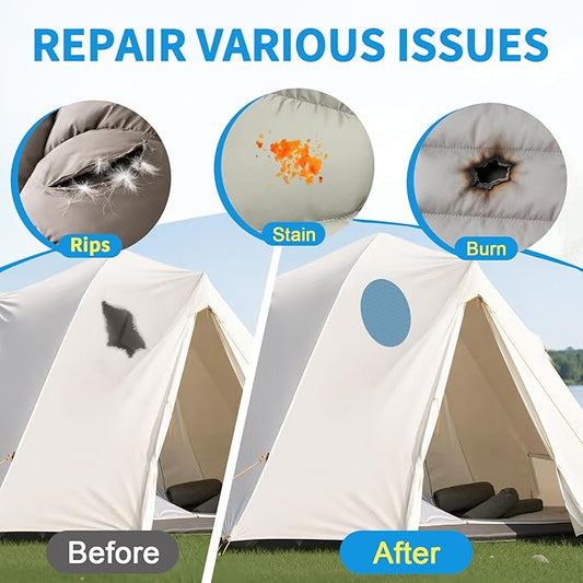 Waterproof Nylon Fabric Repair Tape Tent Repair Kit, 4pcs Outdoor Gear Tenacious Fix Tape, Self-Adhesive Fabric Patches for Clothes, Down Puffer Jacket, Tent, Sleeping Bag, Backpack, SkyBlue