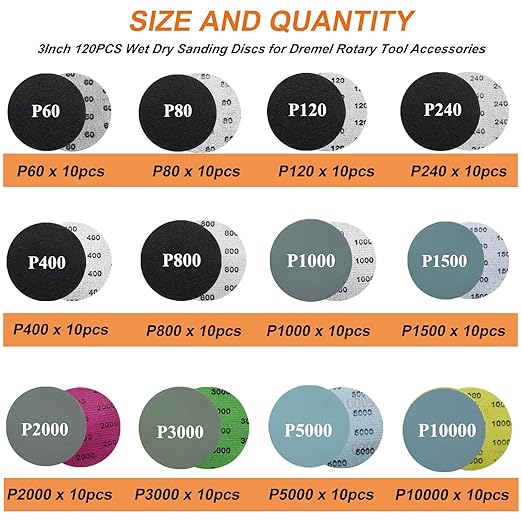 133PCS 3 Inch Sanding Discs Drill Polishing Kit,Wet-Dry 60-10000 Grit Hook-and-Loop Sandpaper,Buffing Pads Drill Sanding Attachment for Car Headlight Restoration, Metal, Wood, Resin Polishing