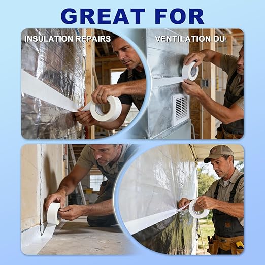 Vapor Barrier Tape - 4" x 180' Roll, Crawl Space Vapor Barrier, White Polyethylene Moisture Barrier Tape, Waterproof Seal & Seam Tape for Underlayment, Insulation & Plastic Liners(1Roll)