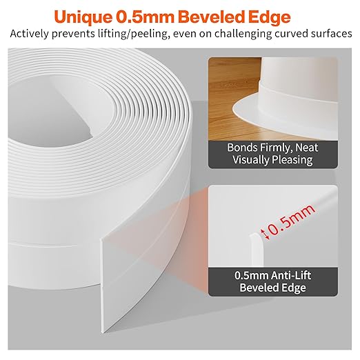 Dstorelhp 2 Rolls White Caulk Tape Waterproof Self Adhesive, Bathroom Peel and Stick Caulking Tape for Toilet Tub Shower Wall Trim, Easy to Install (1.5" x 10.5Ft)
